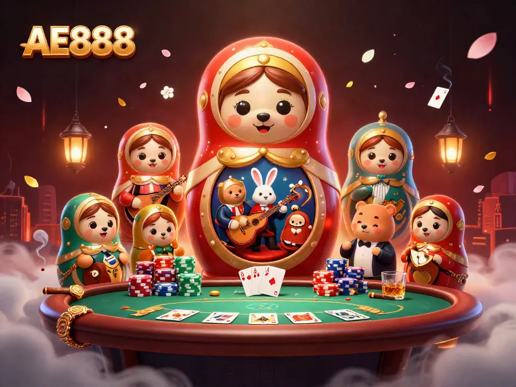 Join the vibrant action of AE888 as charming bears and a serenading rabbit celebrate online casino games.