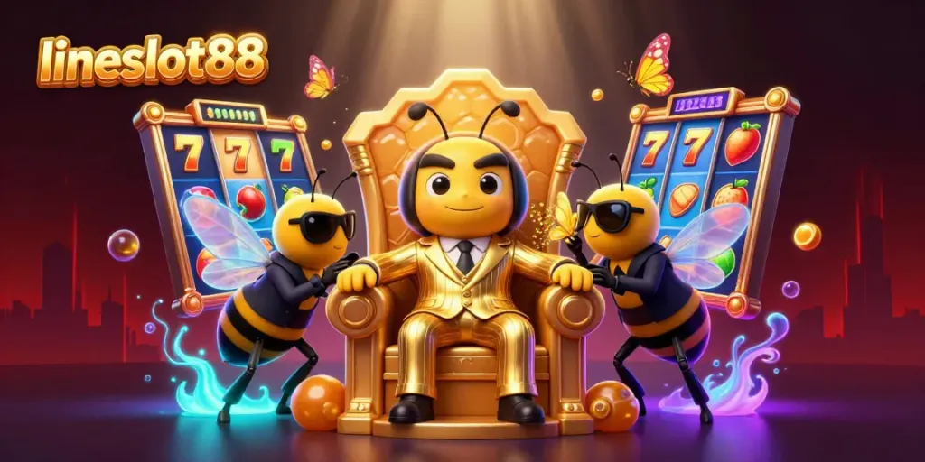 Experience the excitement of lineslot88 with a vibrant slot-themed casino illustration featuring rich colors and dynamic elements.