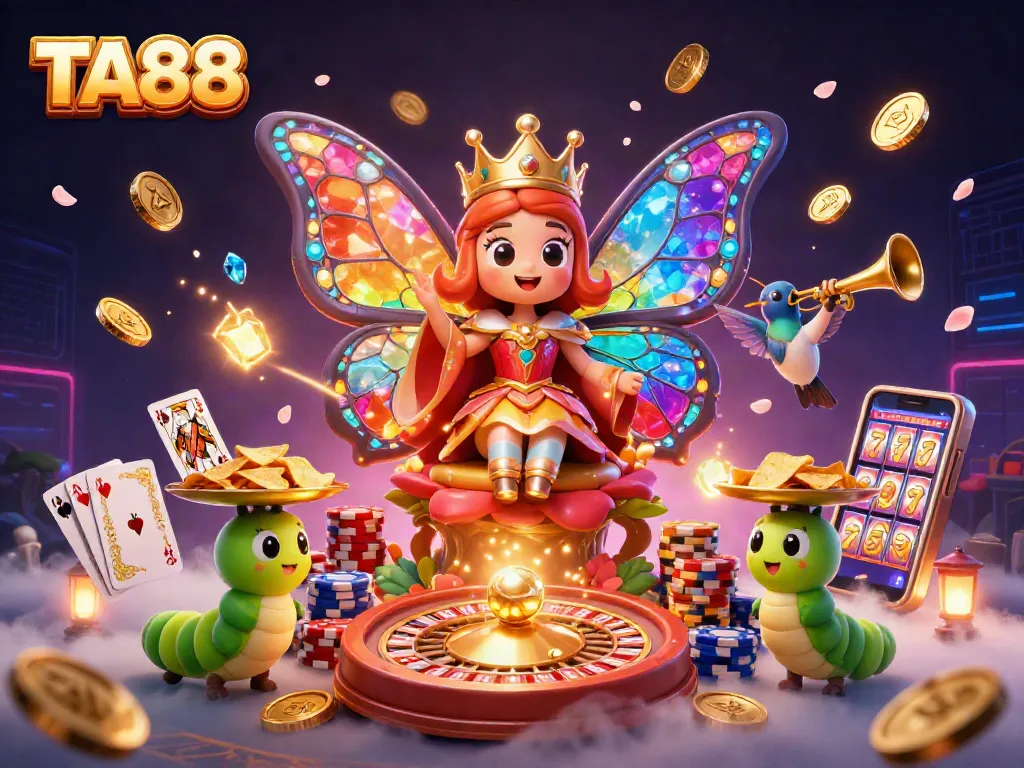 Experience TA88's vibrant online casino world with stunning illustrations featuring games and excitement.