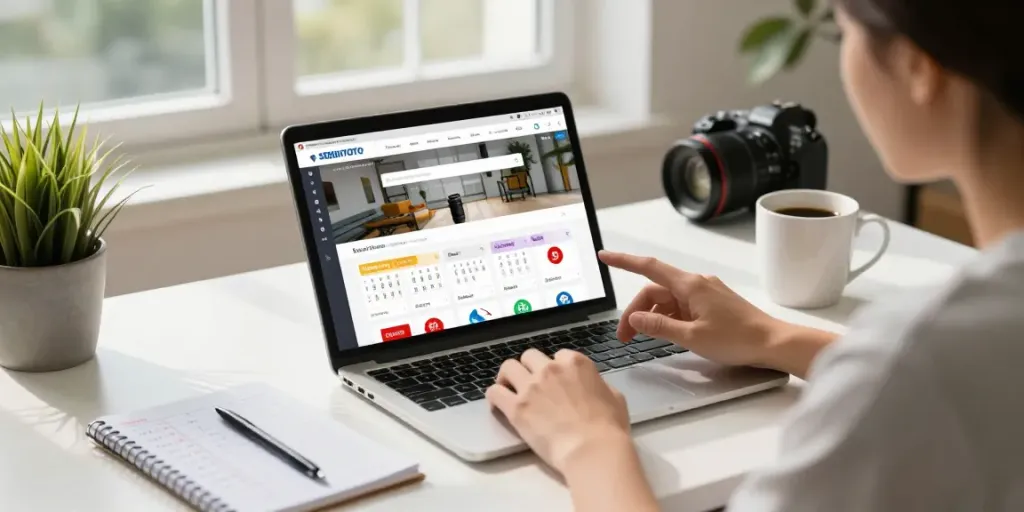 User exploring the SERIBUTOTO platform on a tablet while seated at a cozy home office, showcasing the Toto Togel options.