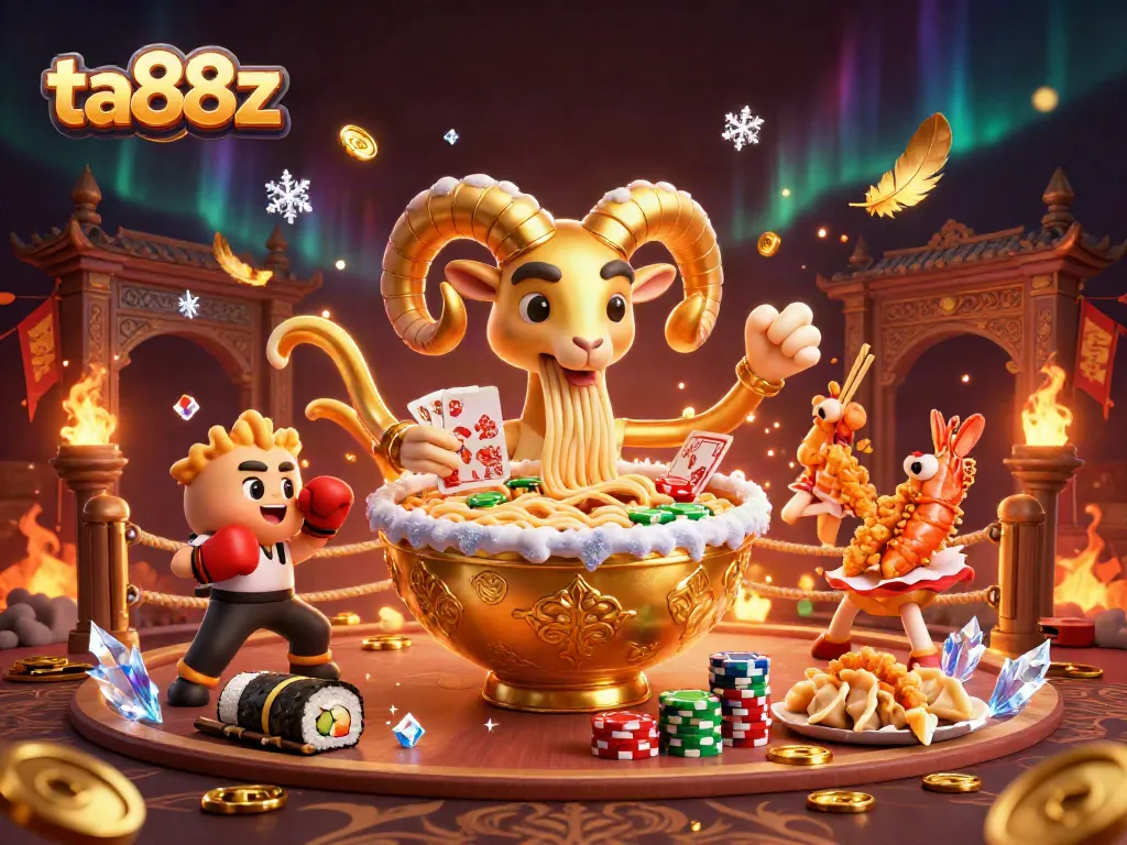 ta88z engages in thrilling card games with a giant ramen bowl and sushi roll dealer
