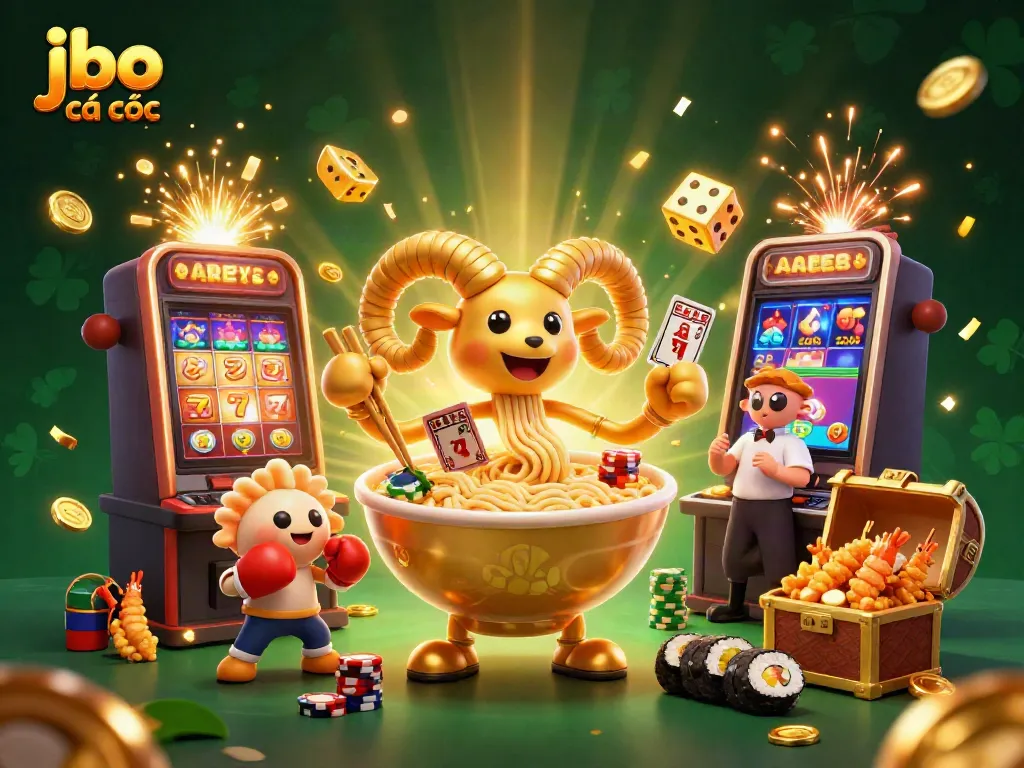 Experience jbo cá cược action with vibrant characters and dynamic casino elements in a playful scene.