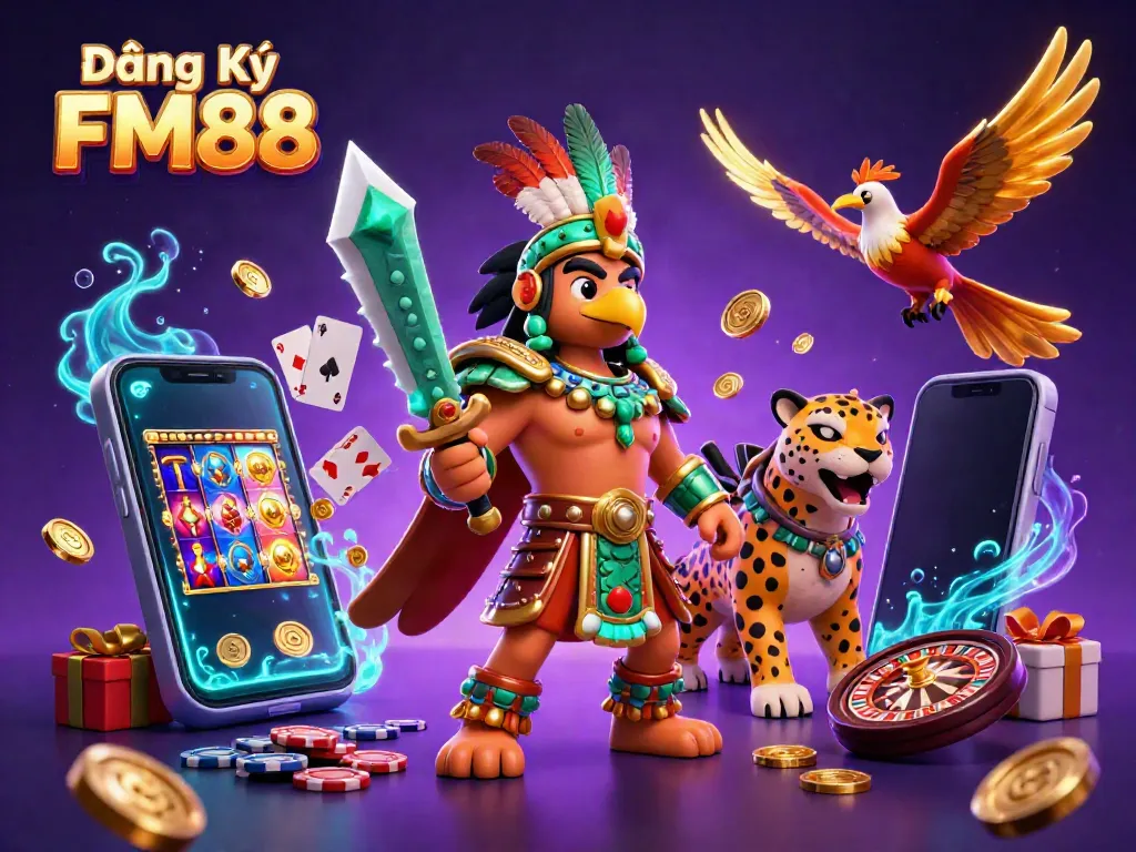 Experience the vibrant excitement of Đăng Ký FM88 with immersive 3D casino characters and dynamic gaming elements.
