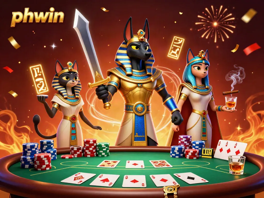 Engage with phwin’s exhilarating casino experience with ancient characters amidst vibrant poker elements.