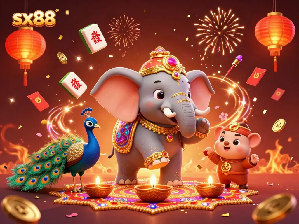 Experience high-stakes play with sx88-themed festive gaming illustration featuring vibrant elements for casino fun.