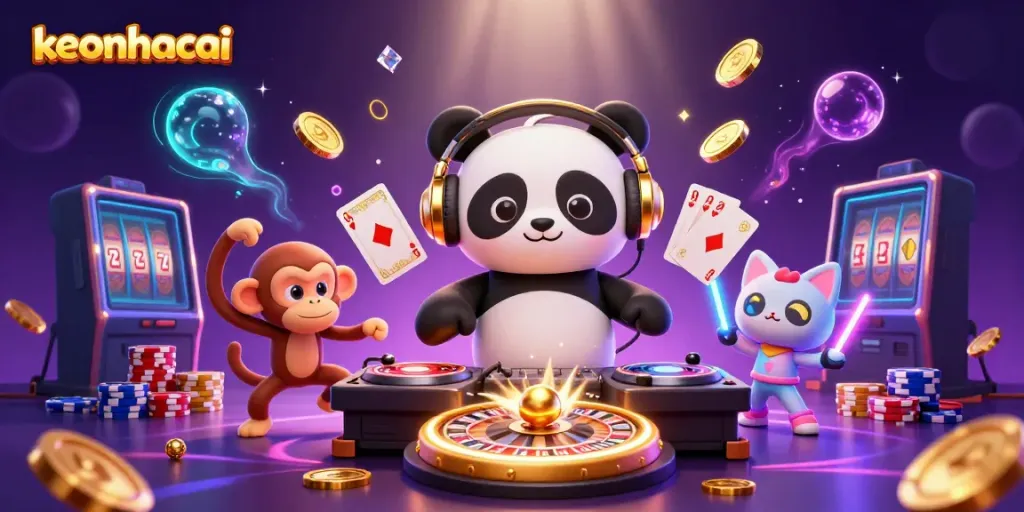 Experience the excitement of keonhacai with dynamic DJ panda and lively casino elements.