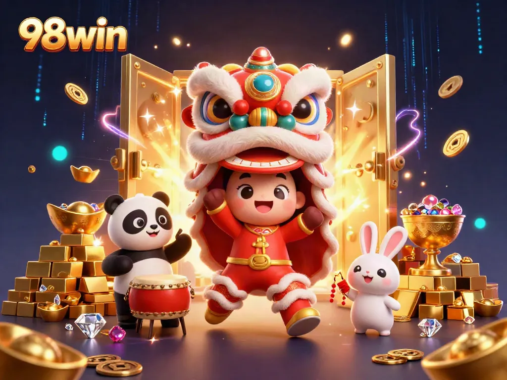Engage in thrilling games at 98win's exciting online casino featuring vibrant characters and treasures.