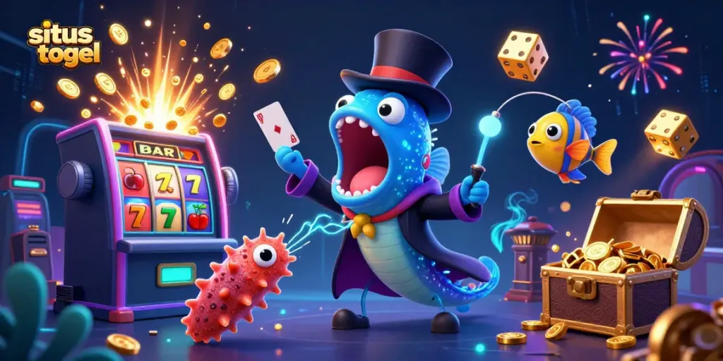 Experience the excitement of situs togel with a magical underwater casino scene featuring unique sea creatures.