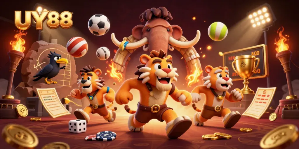 Experience the excitement of UY88’s prehistoric casino with dynamic sports elements and engaging characters.