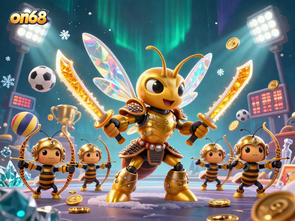 on68 showcases a thrilling betting scene with a golden hornet and dynamic sports elements in action