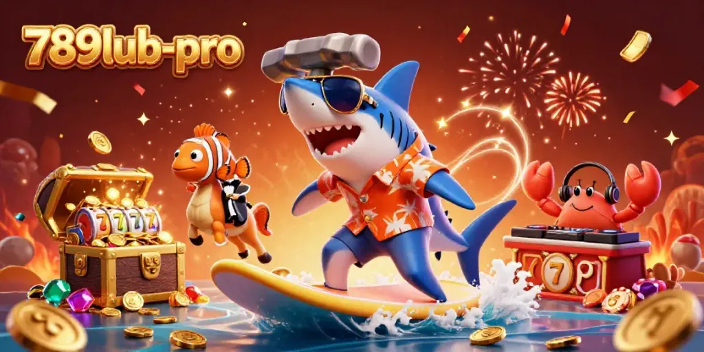 Experience the vibrant underwater world of 789lub-pro with exciting gambling elements, including the 3D shark character.