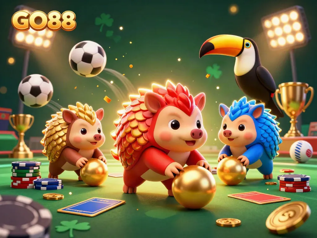 Experience the thrill of GO88 with rival pangolins at an exciting gambling showdown.