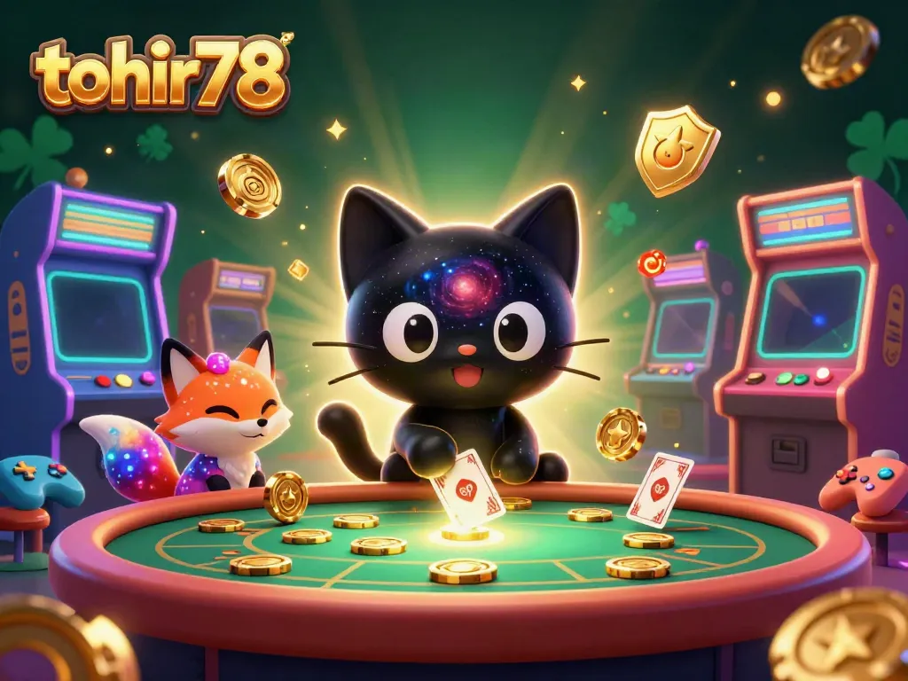 Experience the excitement of tohir78 with a cosmic casino scene featuring vibrant characters and gaming elements.