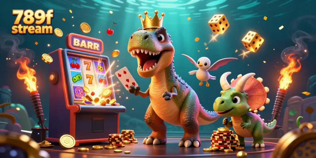 Engage in thrilling gameplay at 789f stream, featuring colorful characters and casino elements.