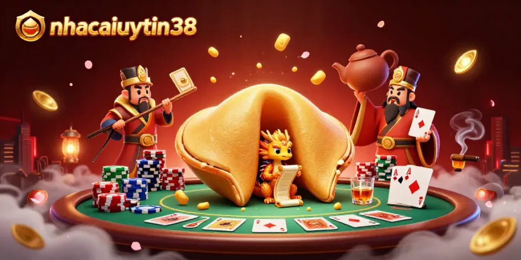 Engage with exciting fortune cookie and dragon scene showcasing nhacaiuytin38 casino games and strategies.