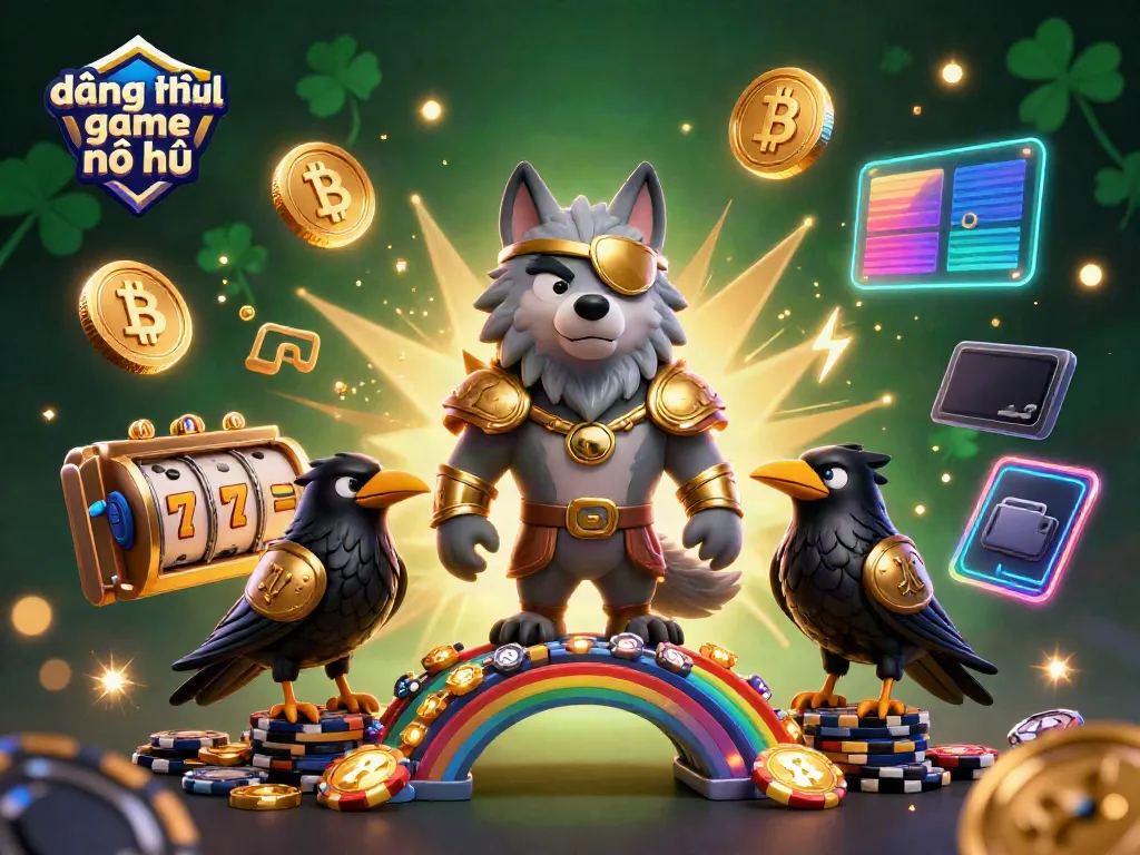 Engage in đăng nhập game nổ hũ with a dynamic Norse-inspired scene of Odin and ravens surrounded by slot elements and crypto coins.