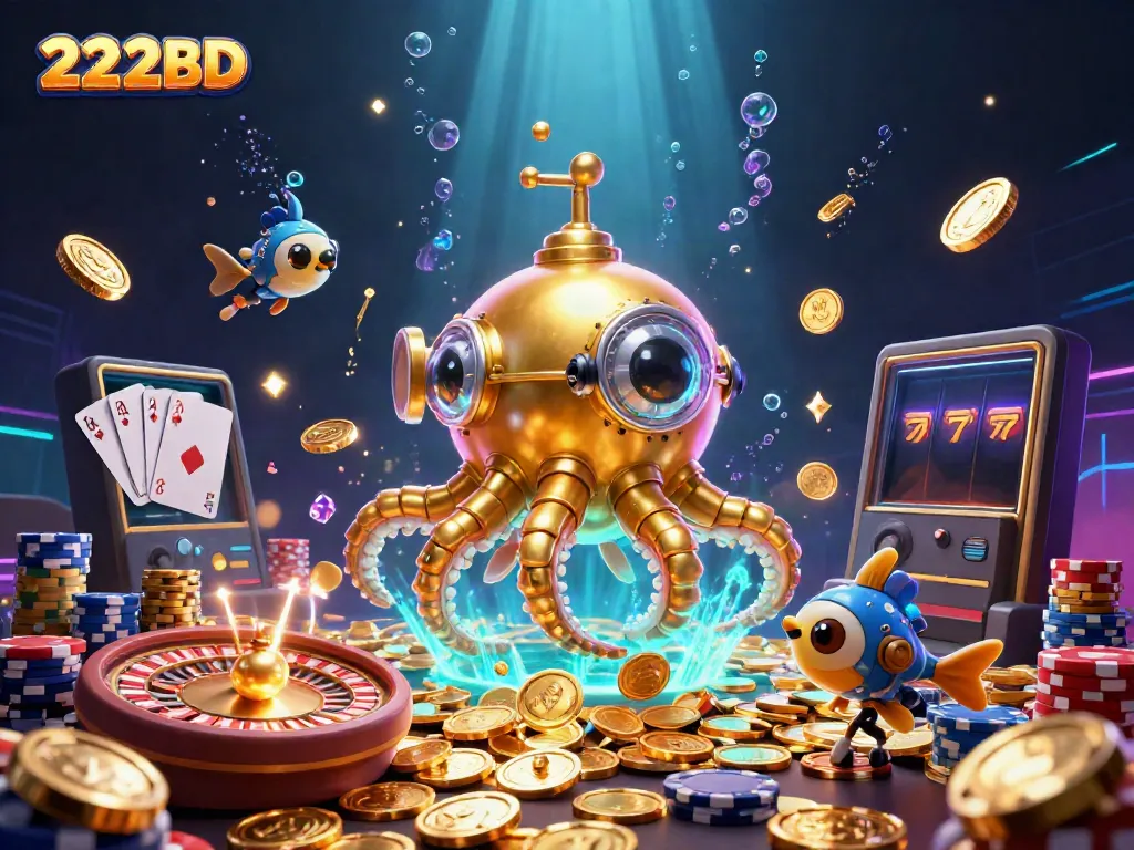 Experience exciting gameplay at 222BD with our golden kraken submarine and sparkling gems.