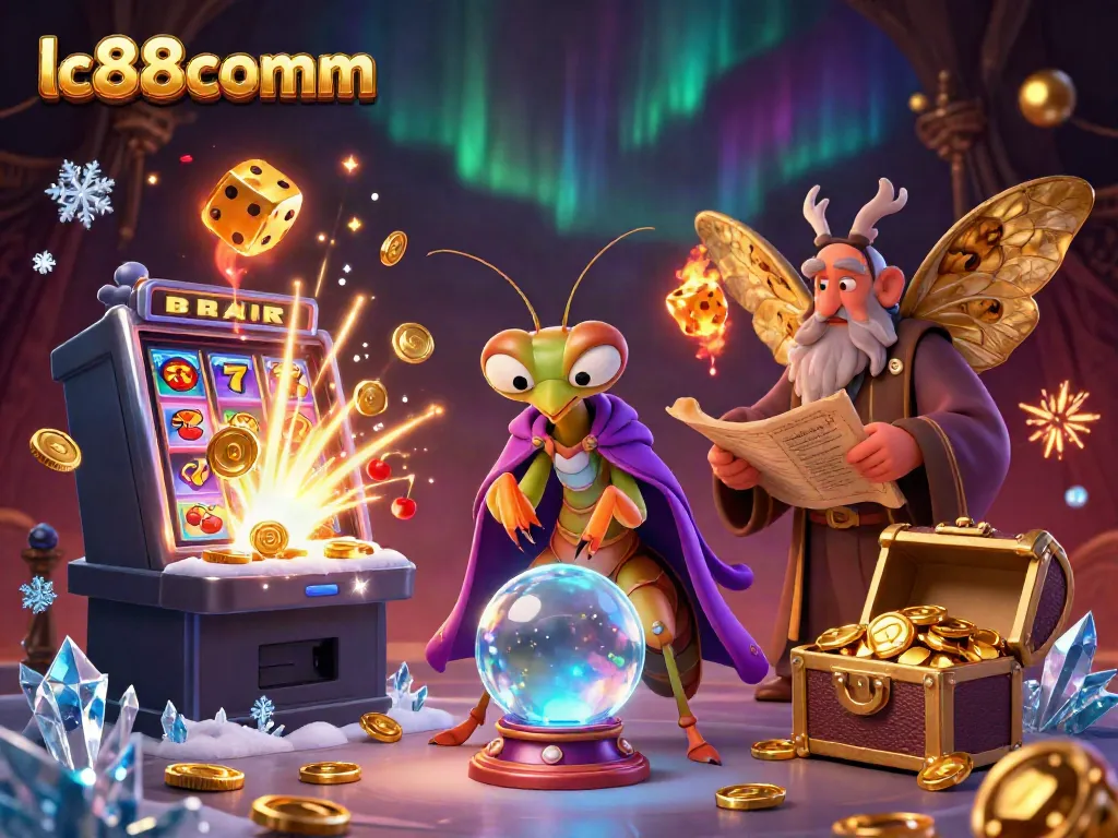 Experience the excitement of lc88comm as a praying mantis fortune teller reveals luck and fortune surrounded by dynamic casino elements.