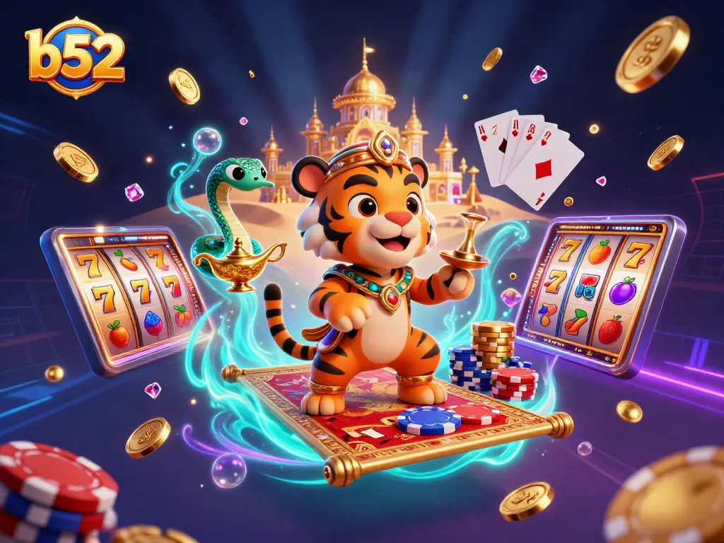Win big with b52 slot excitement featuring a tiger sultan and dazzling casino elements.