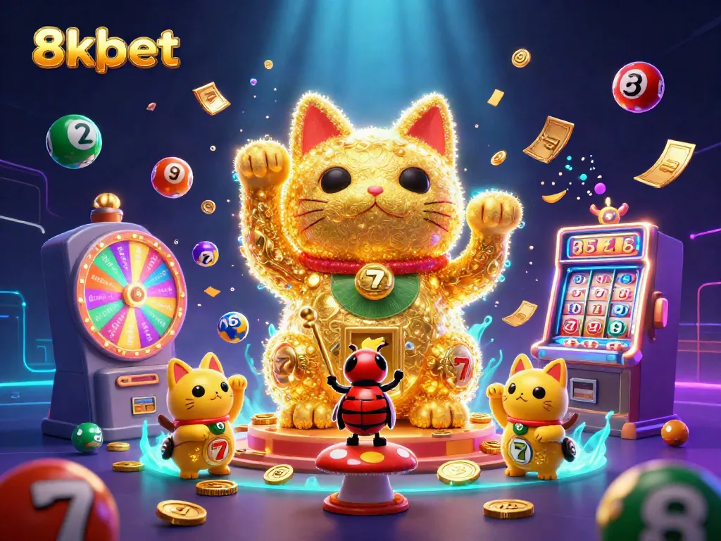 Experience exciting gaming moments with 8xbet's vibrant lucky cat and casino elements.