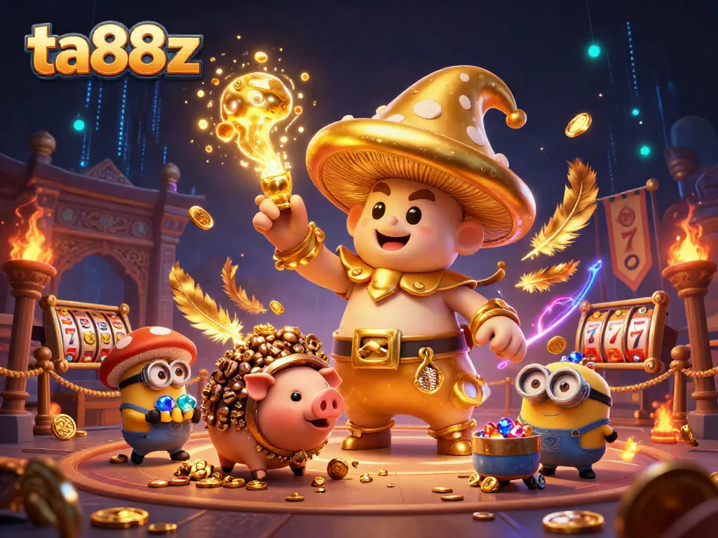 Experience the magic of ta88z with a vibrant 3D fantasy illustration capturing the excitement of gambling