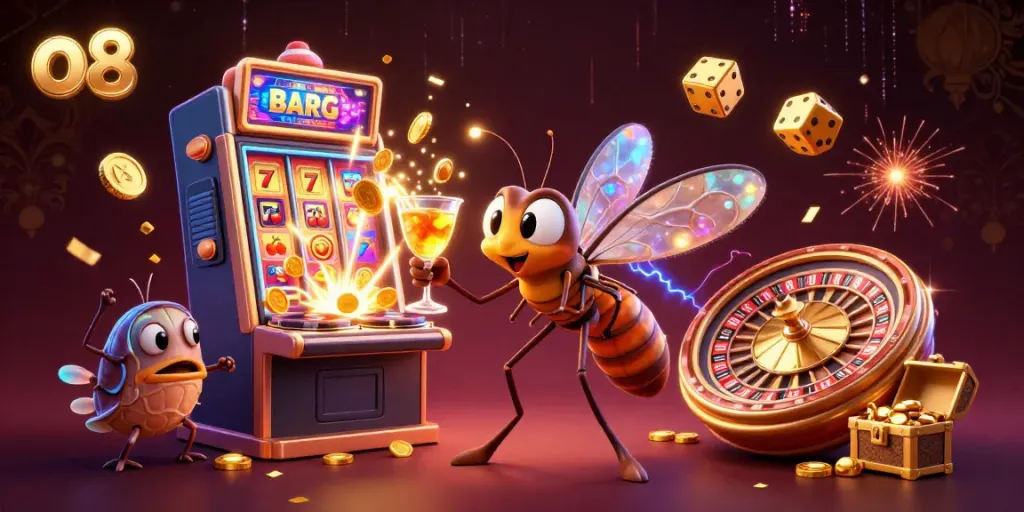 o8's dynamic casino scene features a 3D mosquito mascot, trilobite DJ, and exciting jackpot visuals.