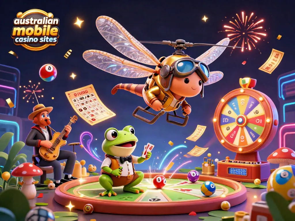 Experience excitement at australian mobile casino sites with vibrant gameplay and energetic characters in a dynamic setting.
