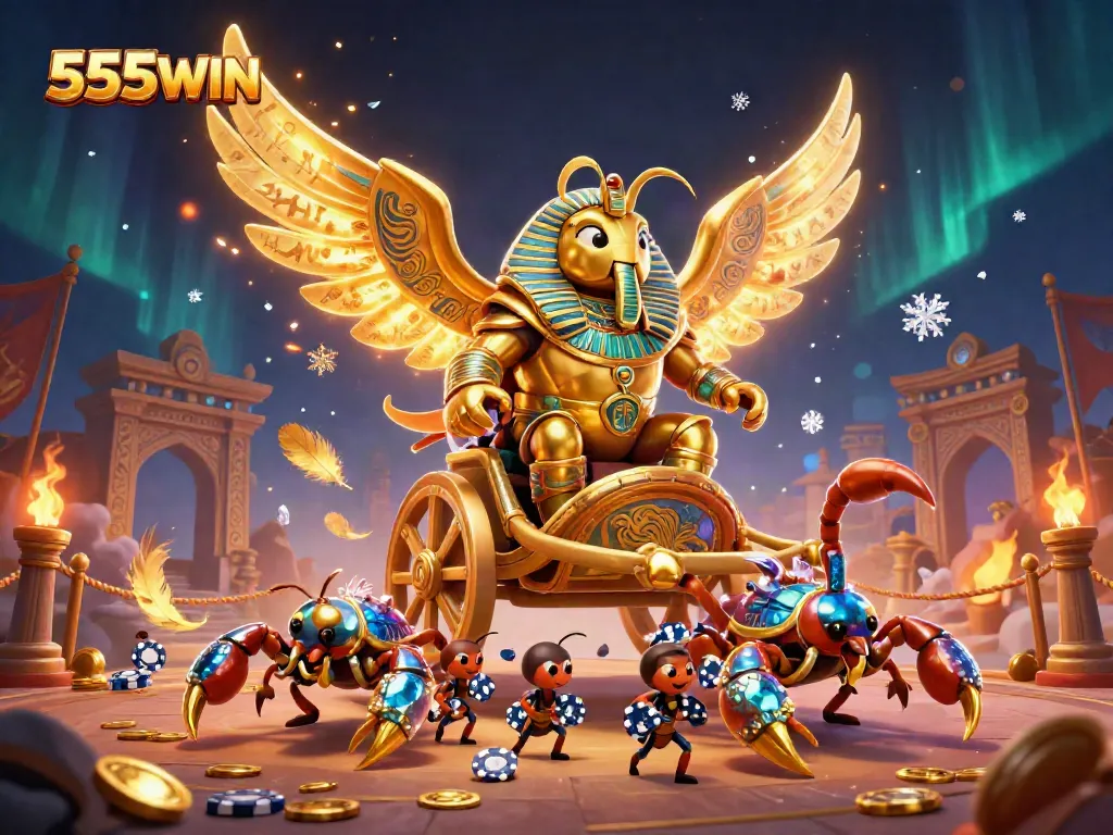 Witness the thrilling action at 555WIN's casino with vibrant characters and dynamic elements.