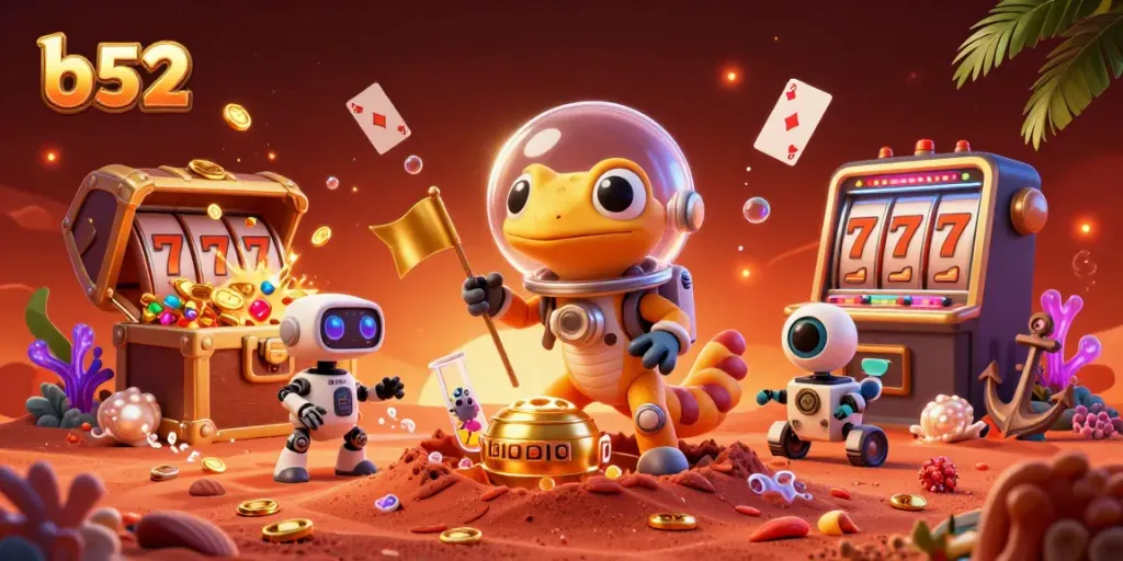 Experience the excitement of b52 as a Martian gecko uncovers a golden casino in a dynamic alien landscape.
