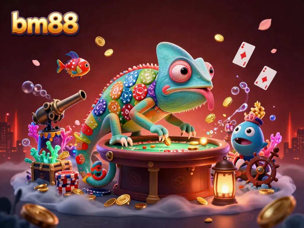 Experience vibrant gameplay with bm88 in a dynamic casino scene featuring colorful characters and elements.