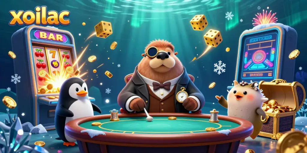 Engage in an exciting gaming scene with Xoilac's underwater poker table and vibrant action elements.