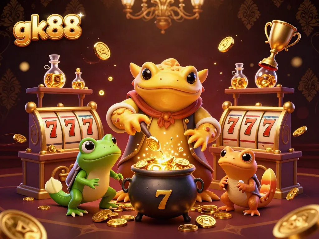 Experience thrilling casino action at gk88 with a magical gold transformation scene featuring vibrant characters.