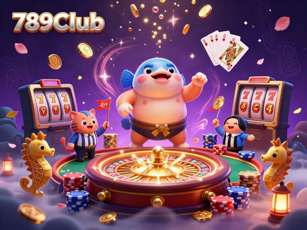 Experience thrilling underwater fun at 789Club with an exciting gambling scene featuring dynamic characters and vibrant casino elements.