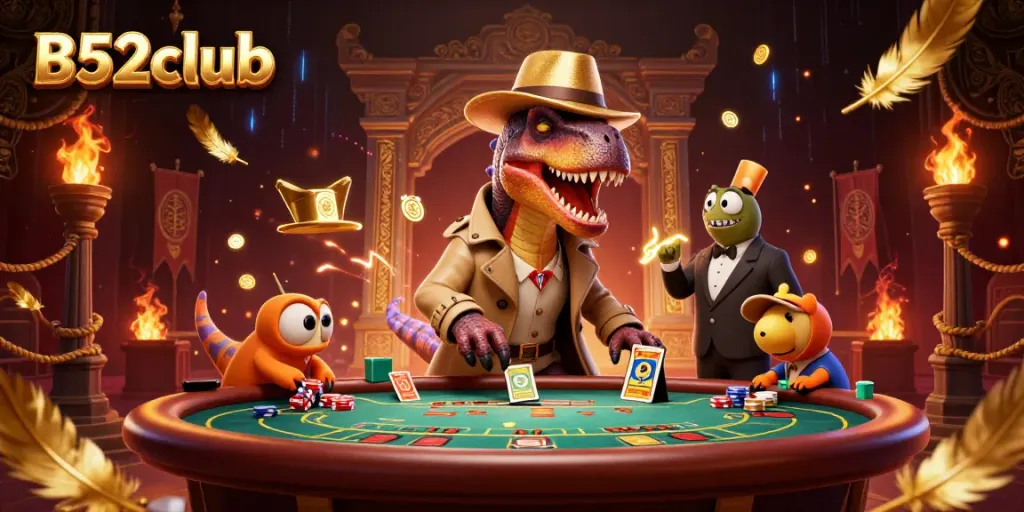 Experience the thrilling action of B52club with animated characters at a blackjack table.