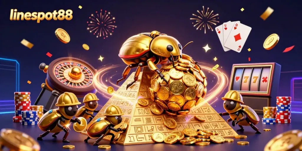 Experience thrilling gameplay at lineslot88 with vibrant casino elements and golden treasures!