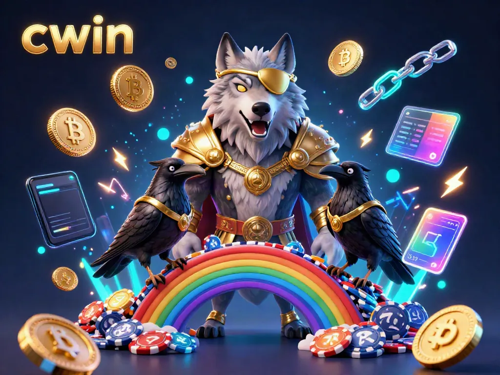 Experience thrilling gaming adventures with cwin, featuring a majestic Odin wolf and two ravens amidst vibrant casino chips.