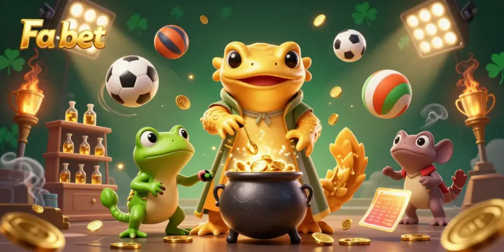 Experience Fa bet's thrilling alchemical scene with sports elements, dynamic action, and gold-filled excitement.