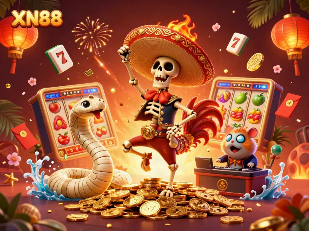 Celebrate casino wins with XN88 in this vibrant 3D illustration featuring luck and excitement.