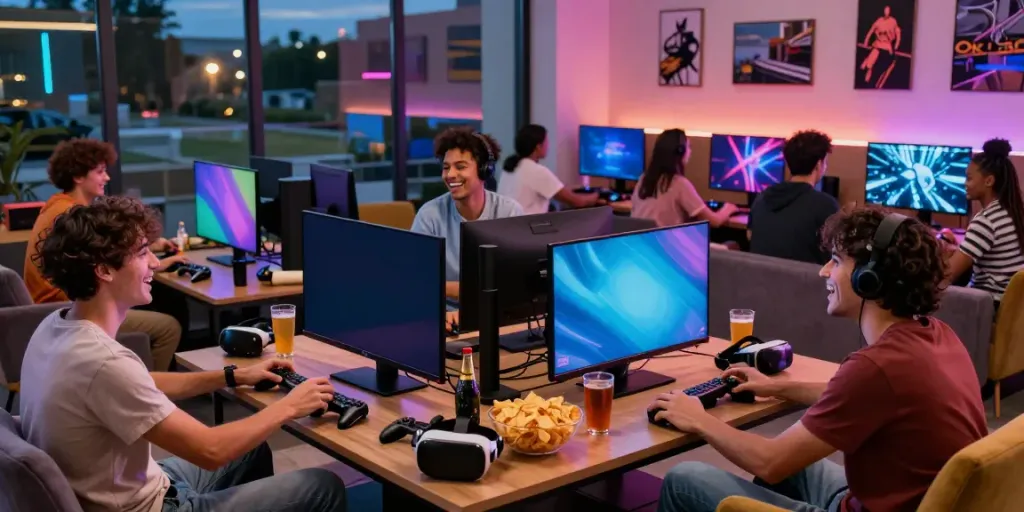 Exciting gaming community scene at KILAT404 with friends enjoying gameplay together.