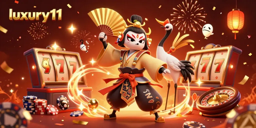 Experience luxury111 casino excitement with Kabuki characters and vibrant slot elements.