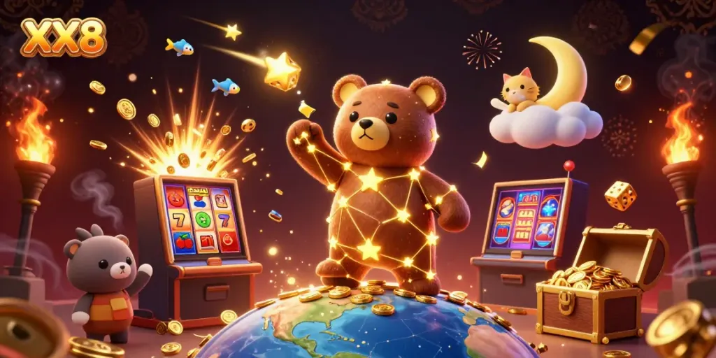 Win big with XX8 in this vibrant casino illustration featuring a jackpot explosion.