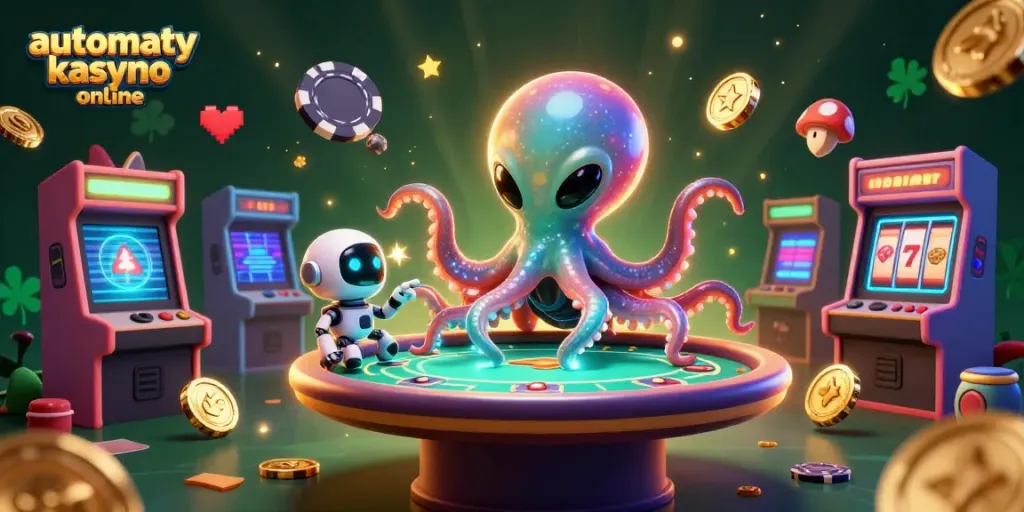 Play automaty kasyno online with a 3D alien octopus and exciting arcade themes in a vibrant scene.