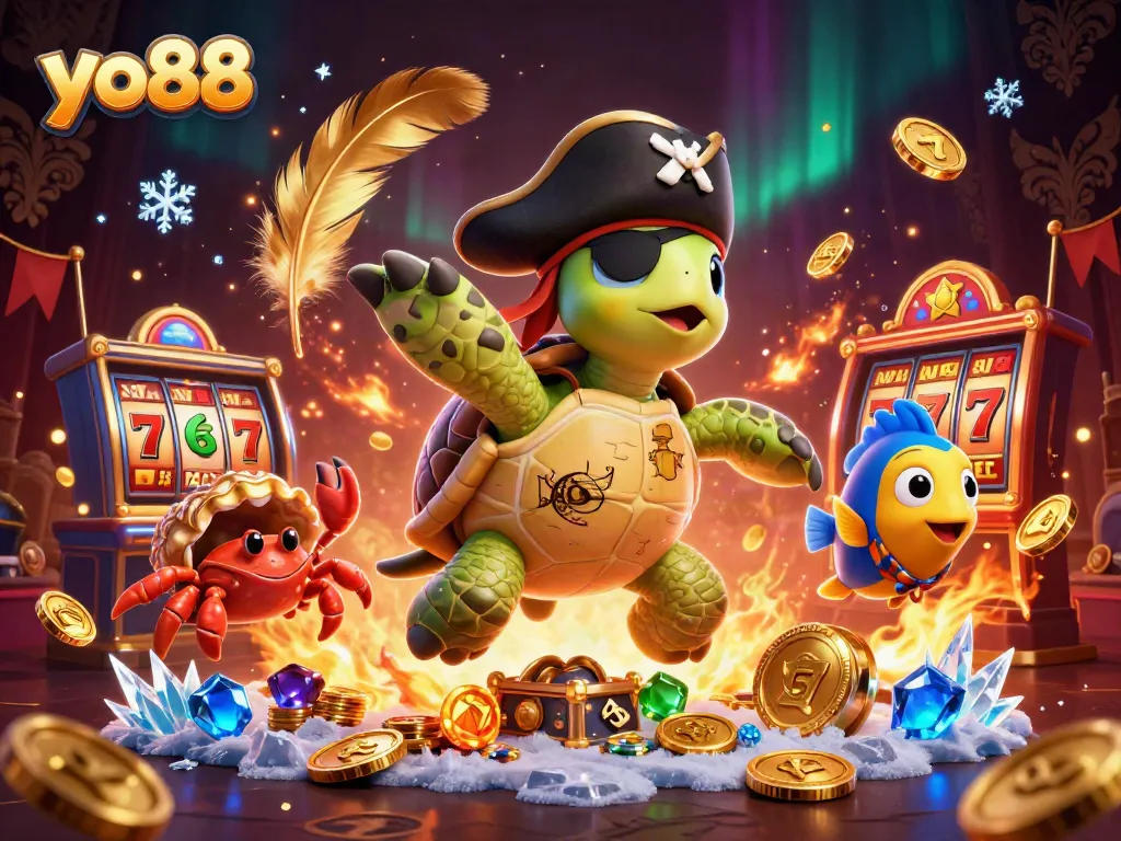 Experience thrilling slots action with yo88 in a dynamic casino scene featuring vibrant characters and treasure.