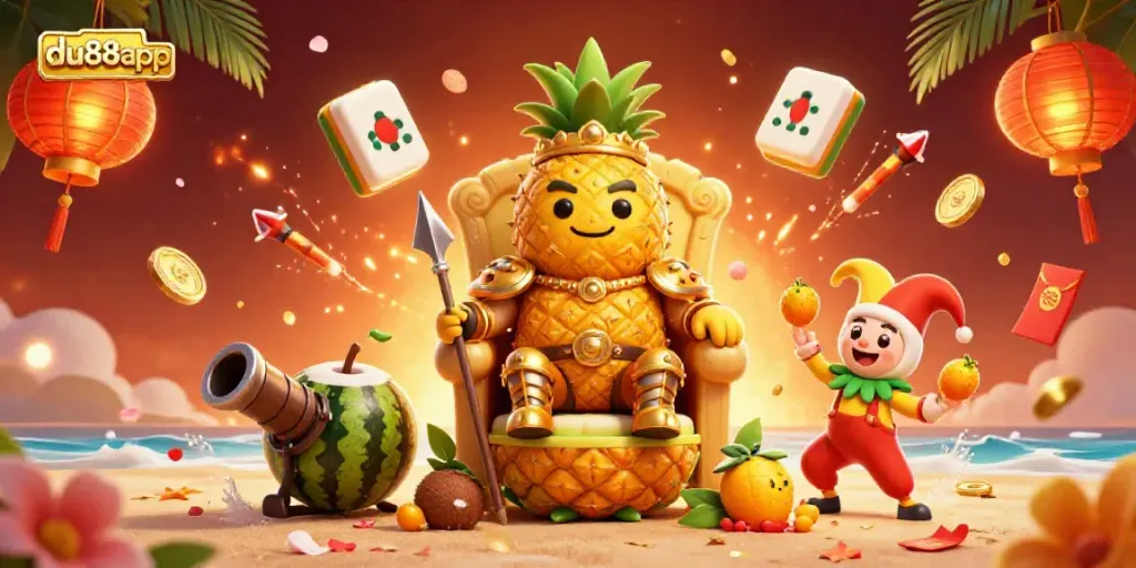 Experience the thrill of du88app with a vibrant casino scene featuring a golden pineapple king.