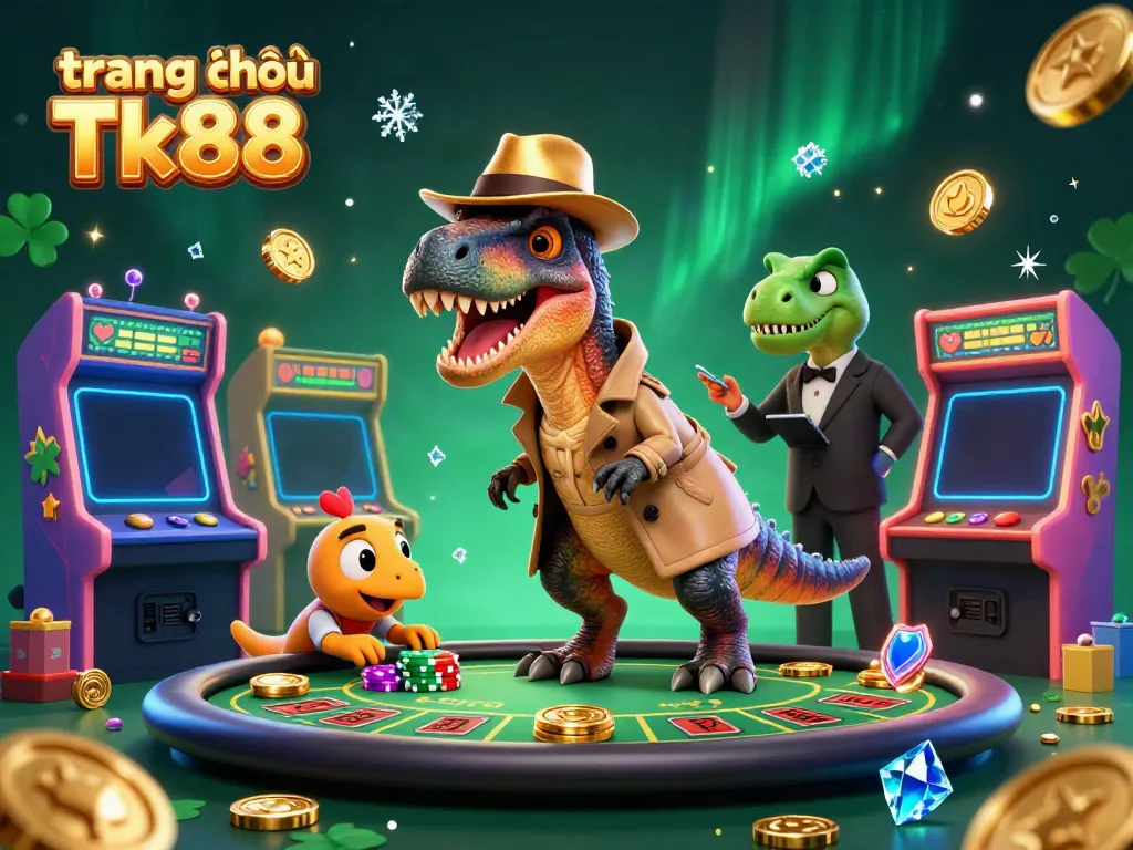 Experience the exciting trang chủ Tk88 with cartoon characters in a vibrant casino scene.