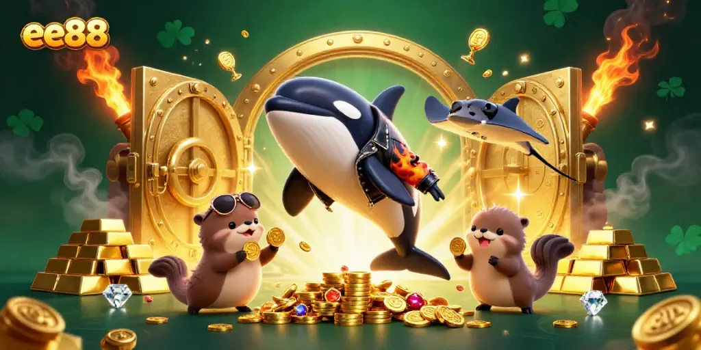Experience exciting moments with ee88 as sea creatures celebrate their riches in a vibrant casino scene.