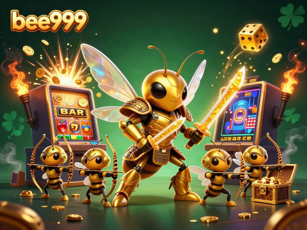 Engage in thrilling slot adventures with bee999, featuring a golden hornet and stunning game elements.