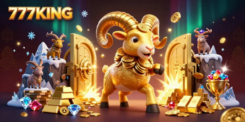 Engage with the vibrant world of 777KING through dazzling gold and sparkling gems in this dynamic casino scene.
