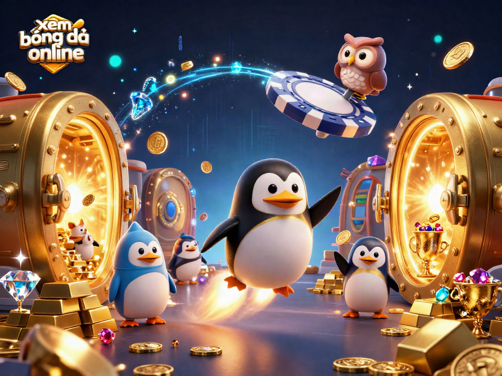 Bet on xem bóng đá online with an engaging 3D scene showcasing animated characters and casino elements.