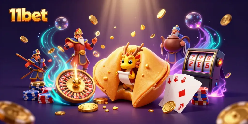Engage in exciting gambling action with 11bet's vibrant casino scene featuring dynamic characters and rich rewards.